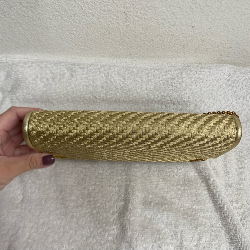 Vintage Gucci Women Metallic Gold Woven Clutch Shoulder Chain Bag Luxury Classic - Picture 6 of 16